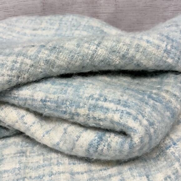 Anthropologie Blue Plaid Oversized Fringed Blanket Scarf Wrap Acrylic Wool Blend - Picture 4 of 7